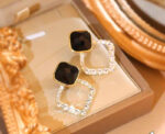 Korean Zircon Black Shiny Earrings
