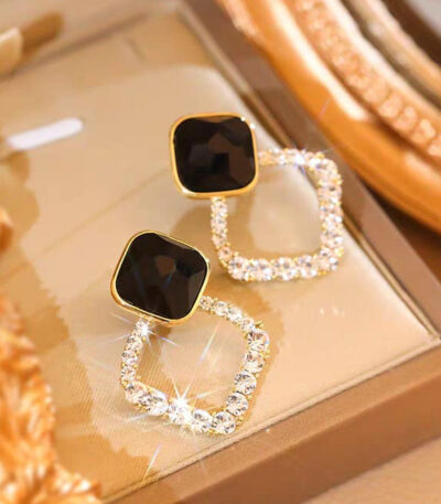 Korean Zircon Black Shiny Earrings