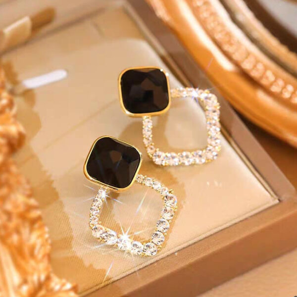Korean Zircon Black Shiny Earrings