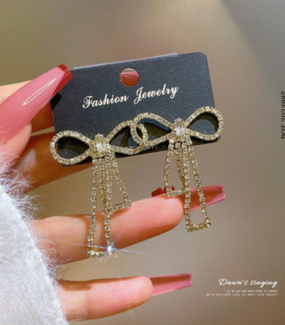 Golden Bow Zircon Korean Earrings
