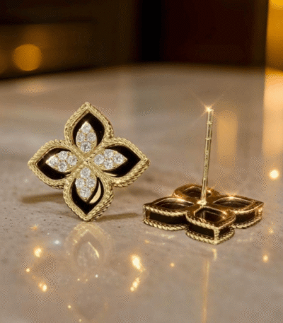 Black and Gold Floral Earrings